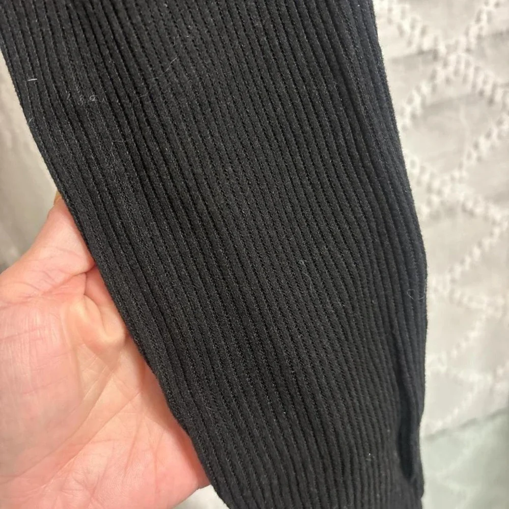 Womens Black Ribbed Knit Leggings Elastic‎ Waist Slim Fit Loungewear Pants